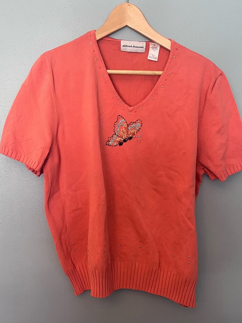 Alfred Dunner Embroidered Short Sleeve Sweater